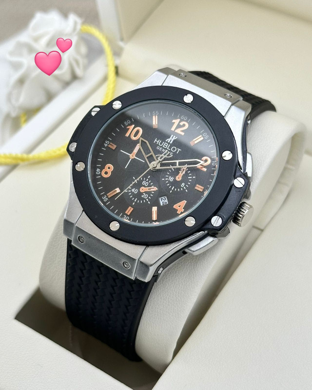 HUBLOT BIG BANG EDITION WATCHES (Black Strap, Silver+Black Body, Black Dial )