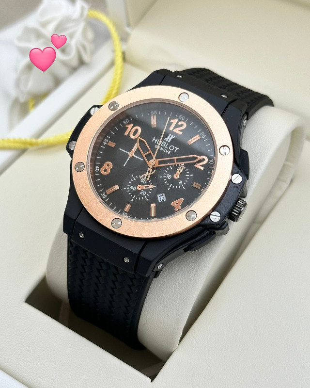 HUBLOT BIG BANG EDITION WATCHES (Black Strap, Rose Gold+Black Body, Black Dial )