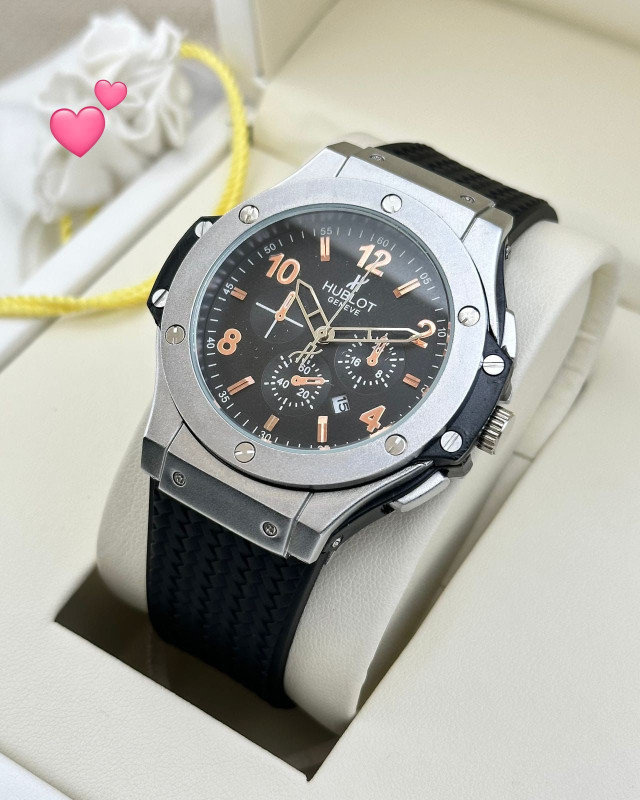 HUBLOT BIG BANG EDITION WATCHES (Black Strap, Silver Body, Black Dial )